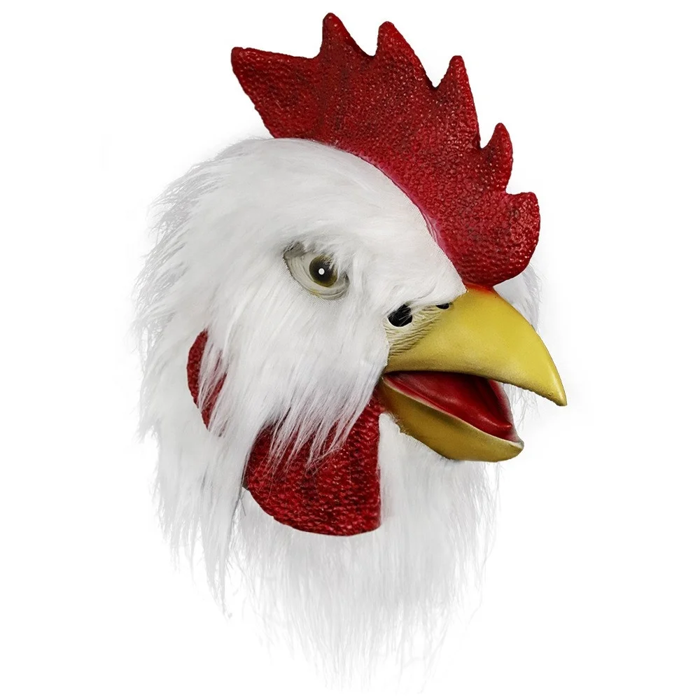 1pc White Fur Rooster Headgear Latex Mask Chicken Head Funny Animal Dress Up COS Halloween Mask Rooster Headgear Mask