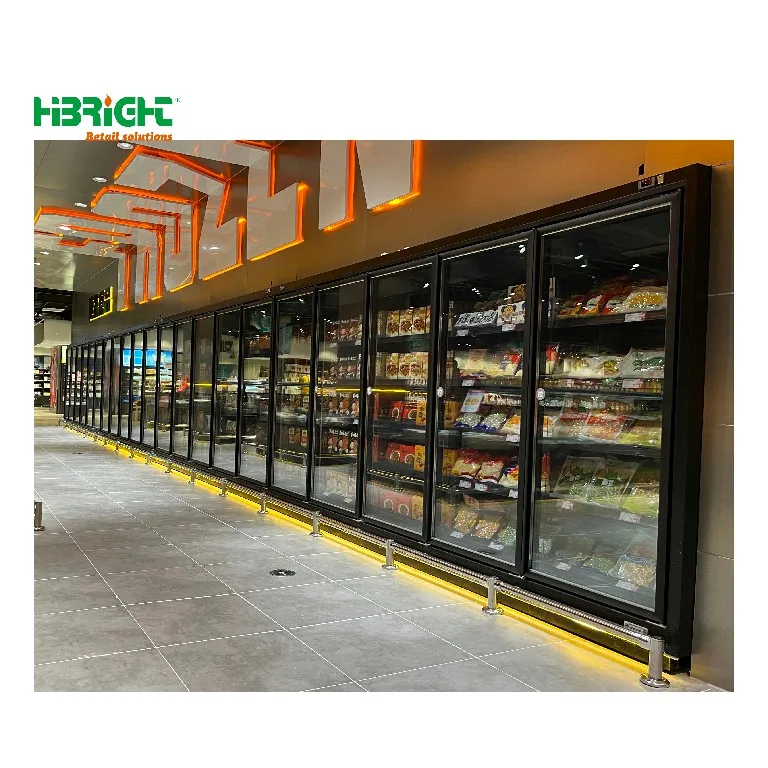 Commercial Supermarket Upright Cold Chiller Freezer with Glass Doors
