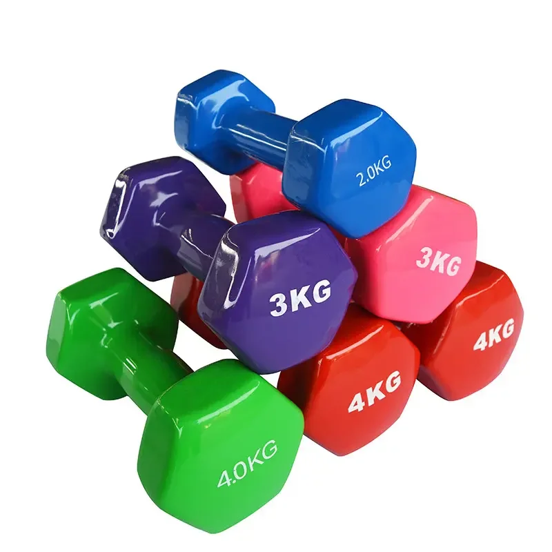 Factory Price Custom Color/Logo Vinyl Dumbbells Hexagon Vinyl Coated Dumbbell 1-10KG 2-20LB Vinyl Dipping Dumbbell Set