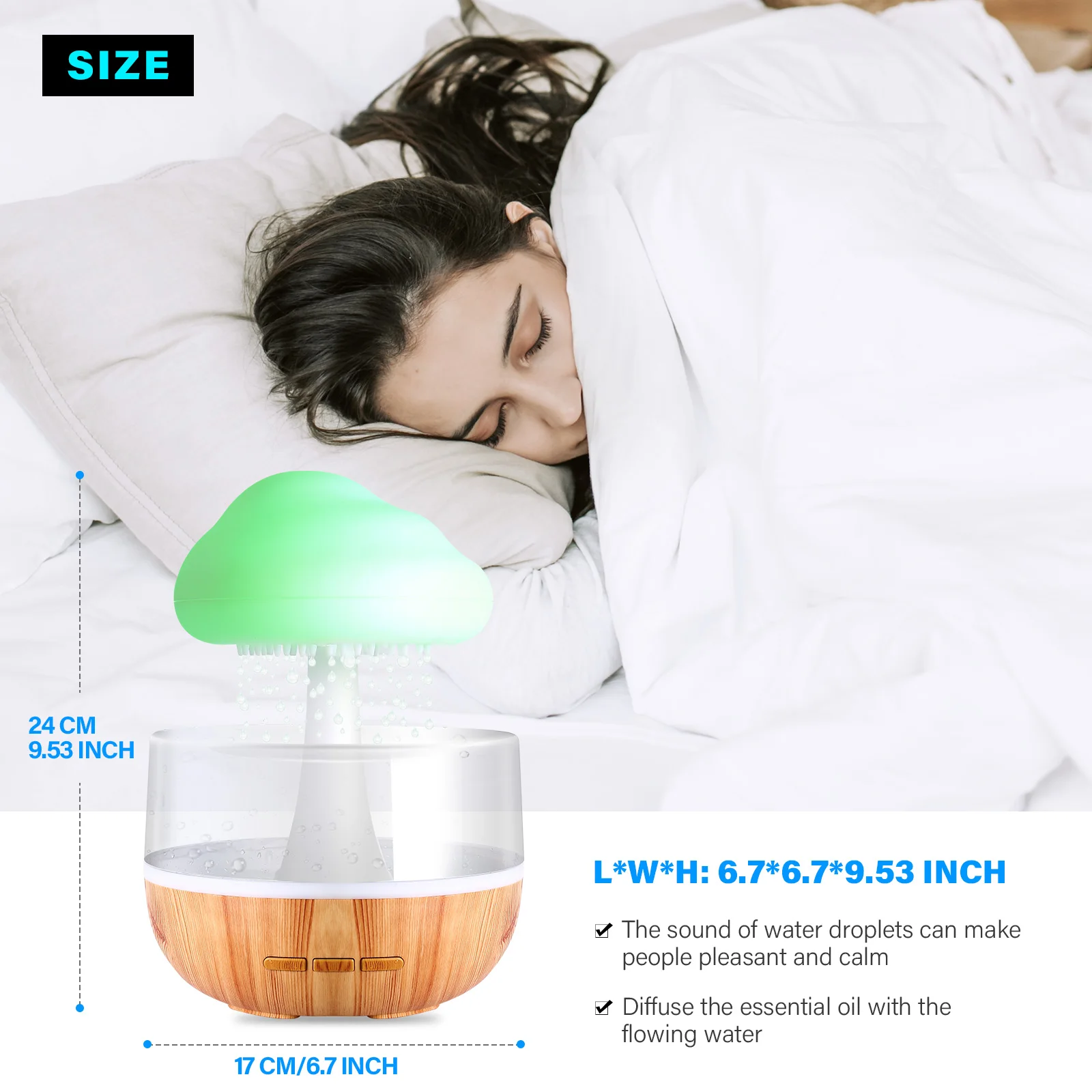 Raining Cloud Night Light Aromatherapy Essential Oil Diffuser Desk Micro Fountain Humidifier Bedside Sleeping Relaxing Mood