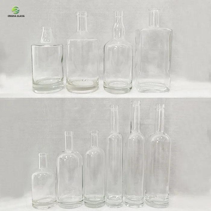 JINGNA in stock empty wine cheap 375ml 500ml 750ml round square glass bottles with lids for whisky liquor