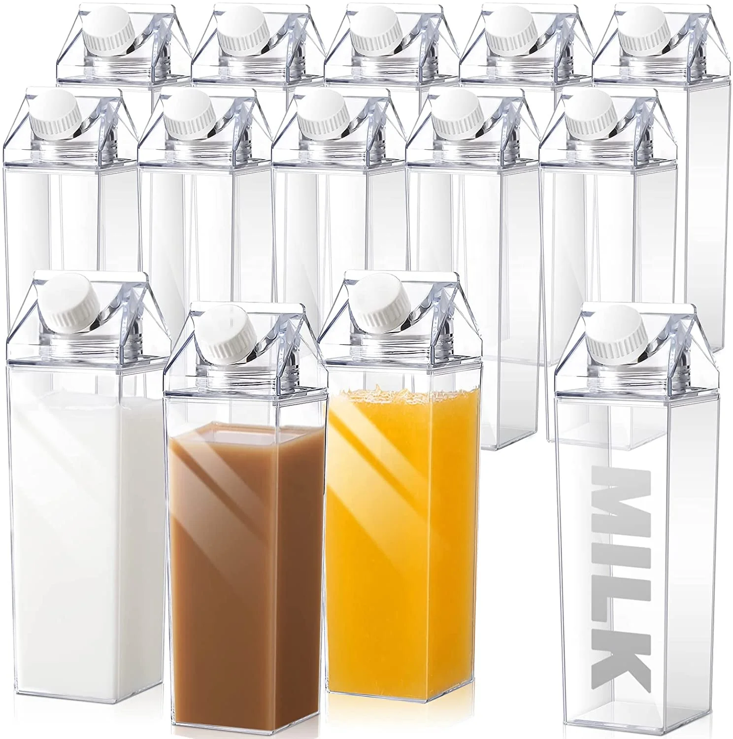 17oz Leakproof Clear Milk Carton Water Bottle Square Milk Box Portable Juice Bottle