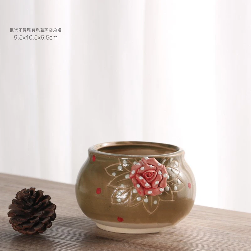 3D Hand-Painted Succulent Flower Cactus Pots Protruding Flower Pattern Planter Container Plant Pot Not Include Plants