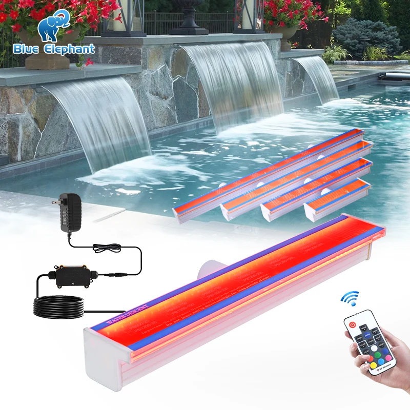Wholesale Pool Waterfall Fountain Water Descent For Outdoor Garden Swimming Pool ABS Fountain Waterfall with LED Light Strip