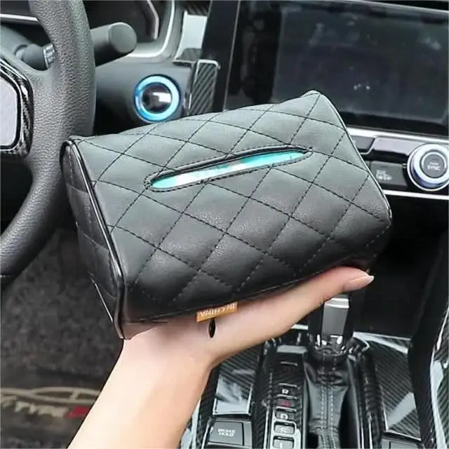 PU Leather Diamond Pattern Tissue Holder Leather Backseat Car Tissue Holder Napkin Box in Car