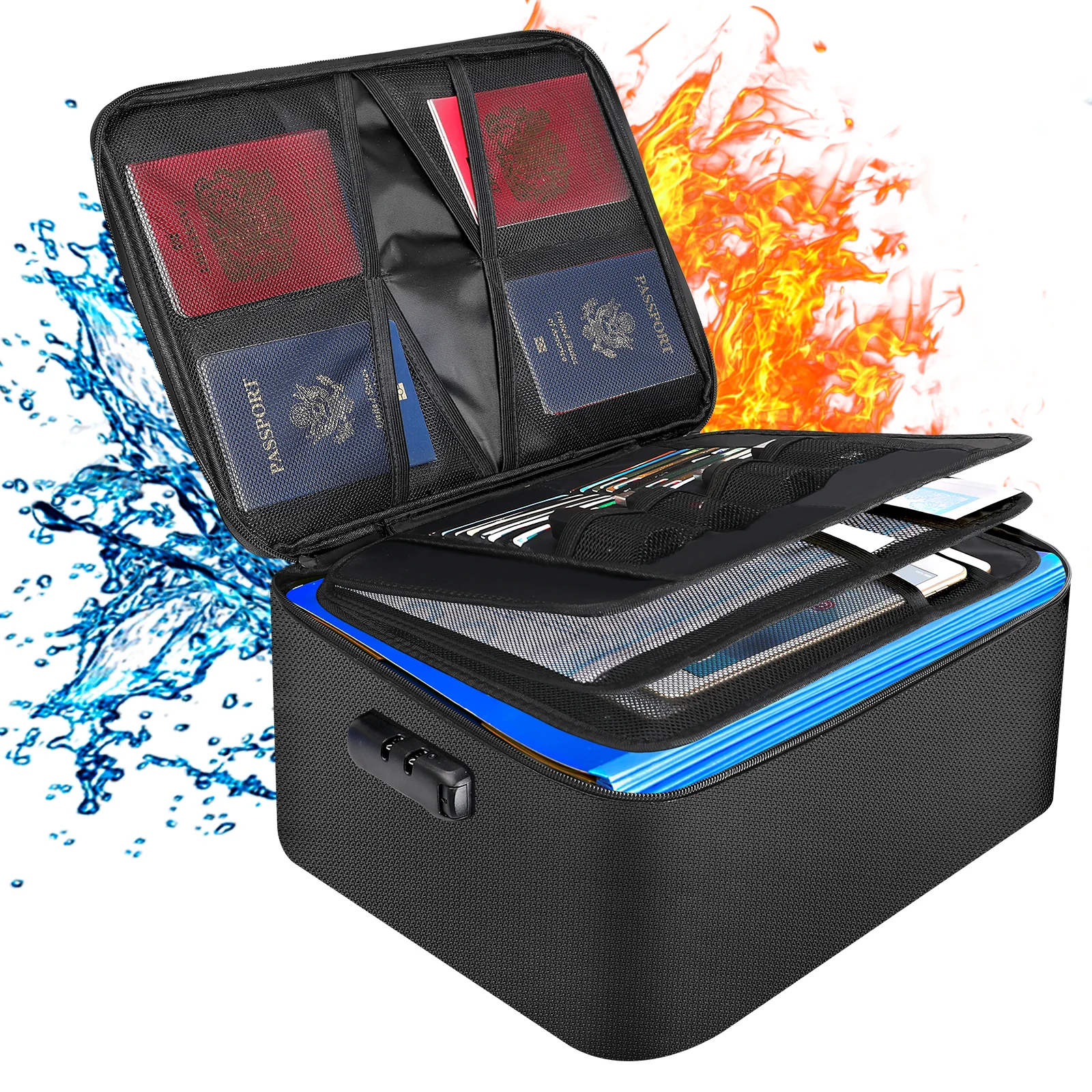 Усиленная и увеличенная коробка для хранения документов, сумка для паспорта и аксессуаров, прочная огнестойкая Водонепроницаемая Сумка для документов с паролем и замком