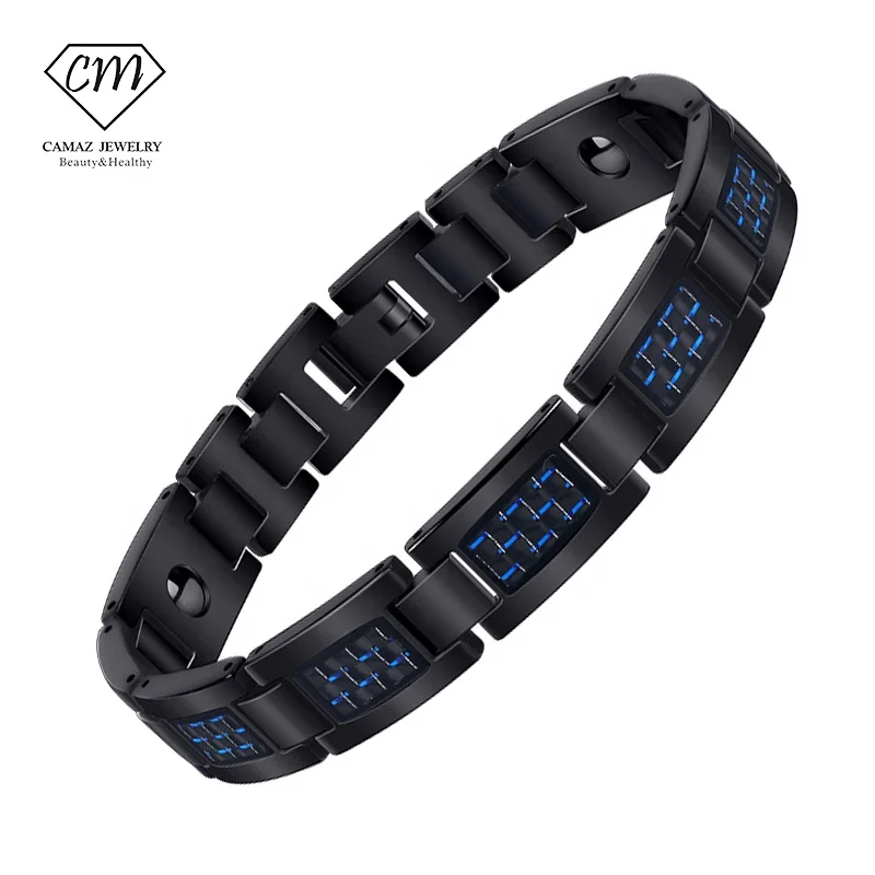 Energy blue carbon fiber magnetic bracelet stainless steel carbon fiber bracelet quantum energy bracelet for weight loss