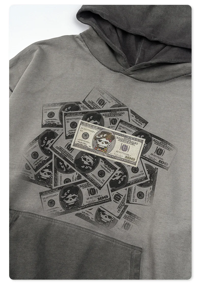 Custom hoodie Gradient spray-dyed print ombre Sweatshirt oversize garment dyed hoodie no string heavyweight hoodie