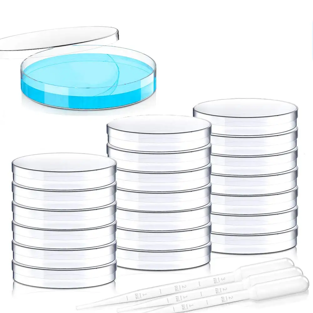 50 pieces plastic Petri Dish, diameter 90mm x 15mm deep clear Petri dish with lid sterile culture, packaging equipped