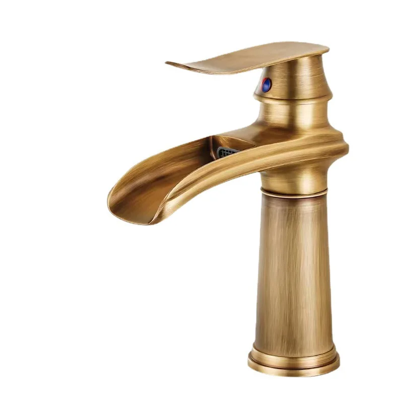 waterfall faucet European style antique basin faucet brass body hot and cold