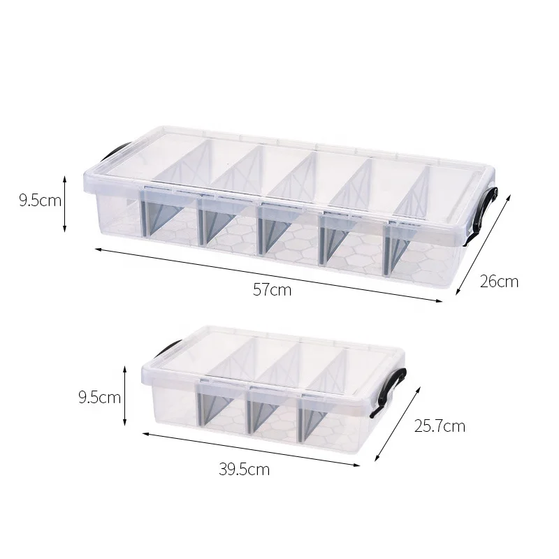 Transparent plastic storage box container with functional sorting partition panel high-quality plastic divider design