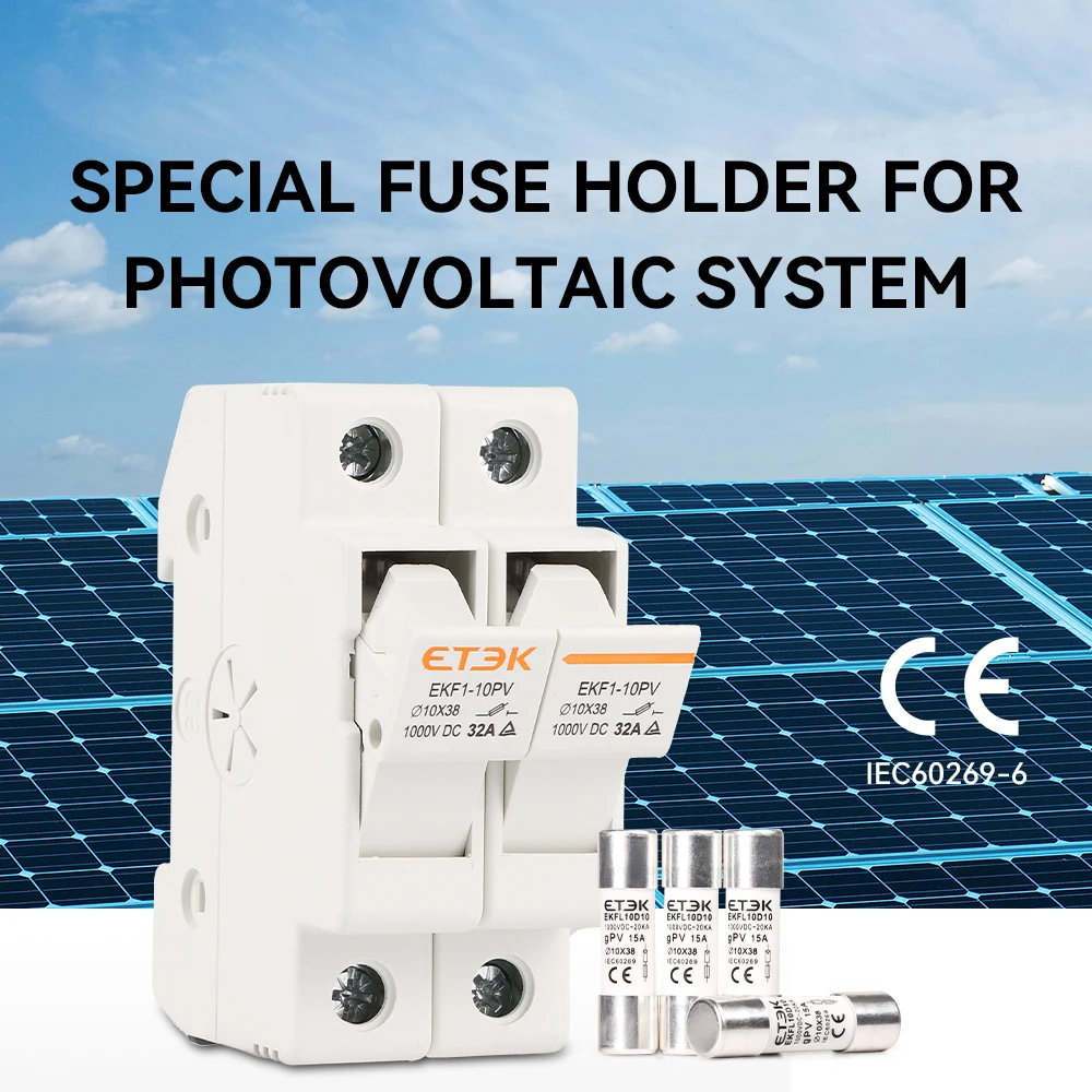 Цилиндрическая Опора предохранителя ETEK PV1000VDC 32A рама 2P W = 36 мм стандартная цилиндрическая