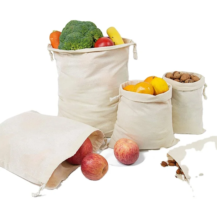 Recycle drawstring bag cotton canvas tote bag customized cotton rope bag with logo