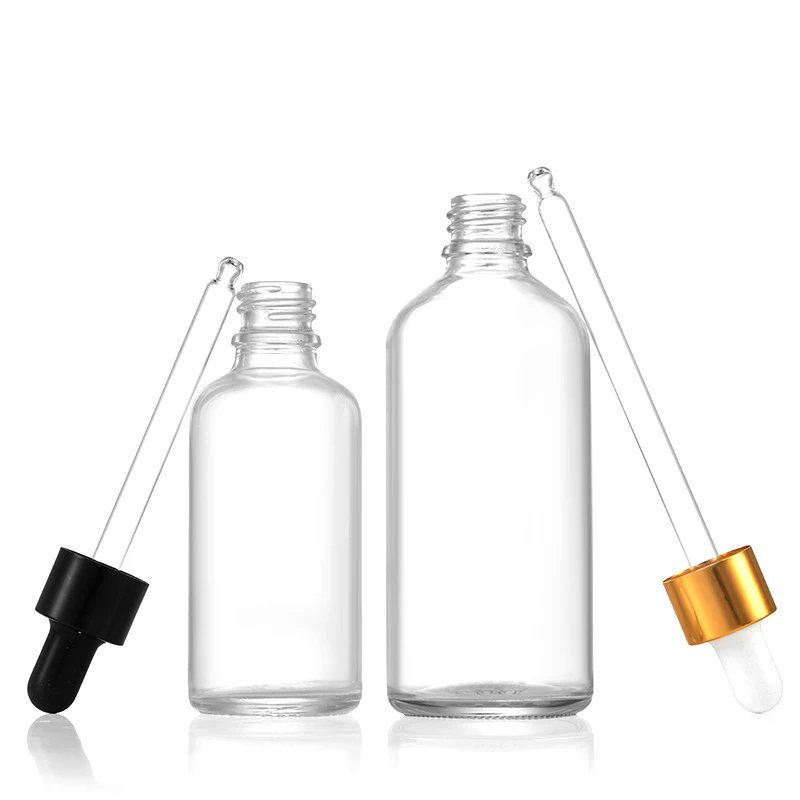 Custom 5ml-100ml small round empty clear amber essential oil glass dropper cosmetic packaging serum bottle