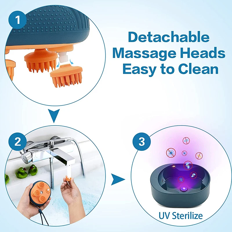 Idea Gifts UVC Disinfection IPX7 Waterproof Portable Head Scratcher Massage Electric Head Scalp Massager With Red Light Therapy