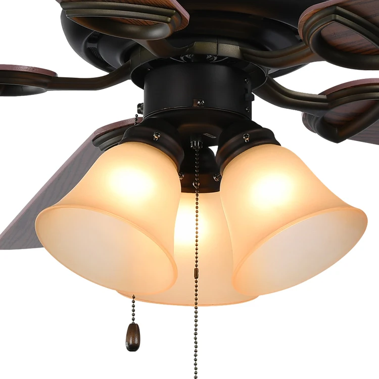 Pull Chain Control Copper Motor 18W 52inch Five Plywood Blades E27 Ceiling Fan Light