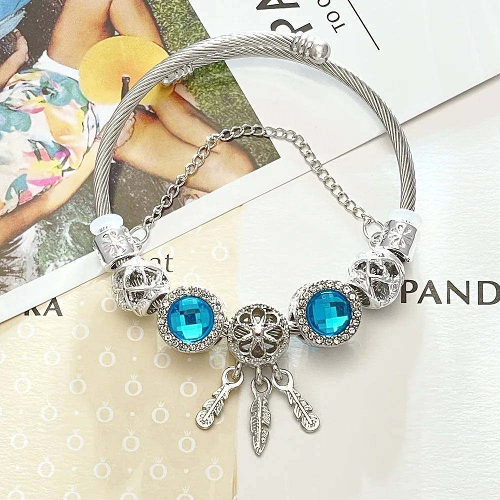 Fashion Dream Catcher Diamond Flower Love Dreamcatcher Charm Ladies Snake Chain Bracelet Bangle for Women Pulsera de mujer