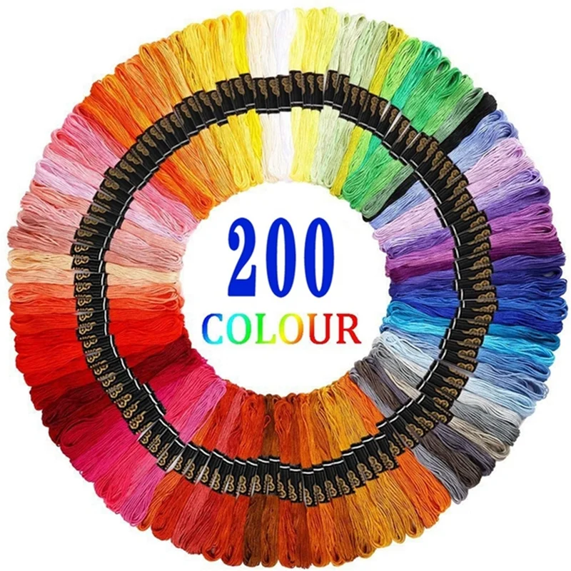 200 Colours Embroidery Thread Floss Cotton for Cross Stitch Threads Bracelet Yarn Craft DIY Skein Kit DIY Knitting Tools