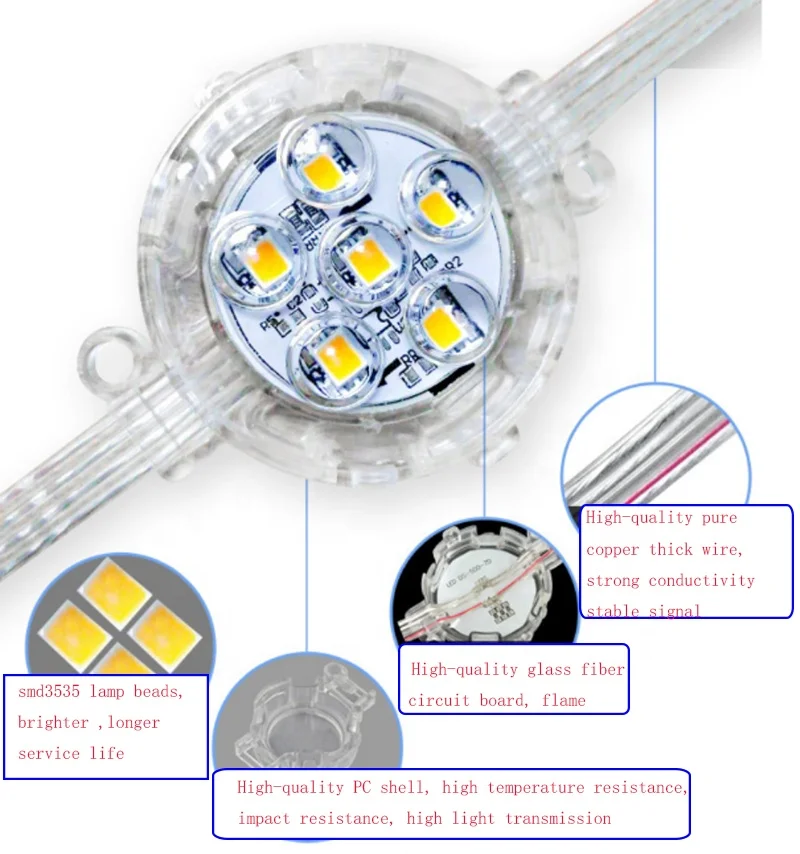 Waterproof Addressable advertising sign light outdoor 50mm 7led RGB  pixel 24V led point Light