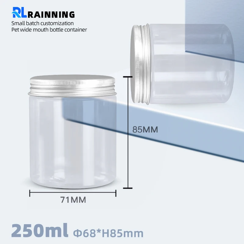250ML Plastic Jars Manufacturer Round Cosmetic Packaging Container Clear PET Plastic Jar food grade