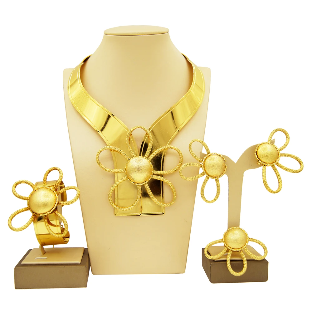 Zhuerrui Fashion Necklace African Big Jewelry Sets Hot Sale 24k Gold Plated Women Jewelry Set NH00106