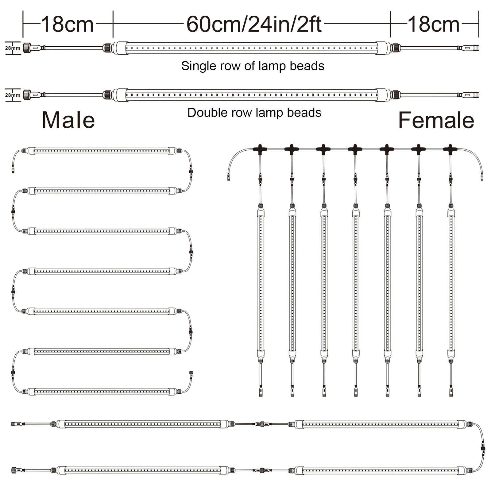 Liweida  t8 tube 60cm 24in plant grow light led light smd 2835 led chip full spectrum strips lettuce greenhouse indoor grow lamp