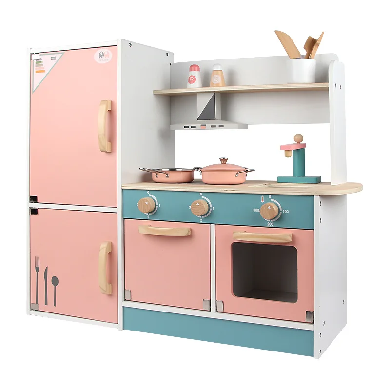 Custom Happy Wooden Kitchen Toys Cooking Toys kitchen Set for Kids Girls Cooking Play Kitchen Toys