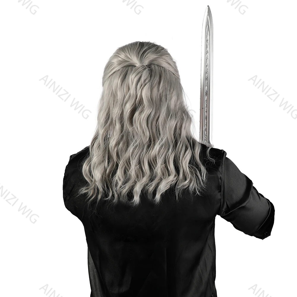 Серый цвет Geralt косплей парик от Ведьмака для мужчин