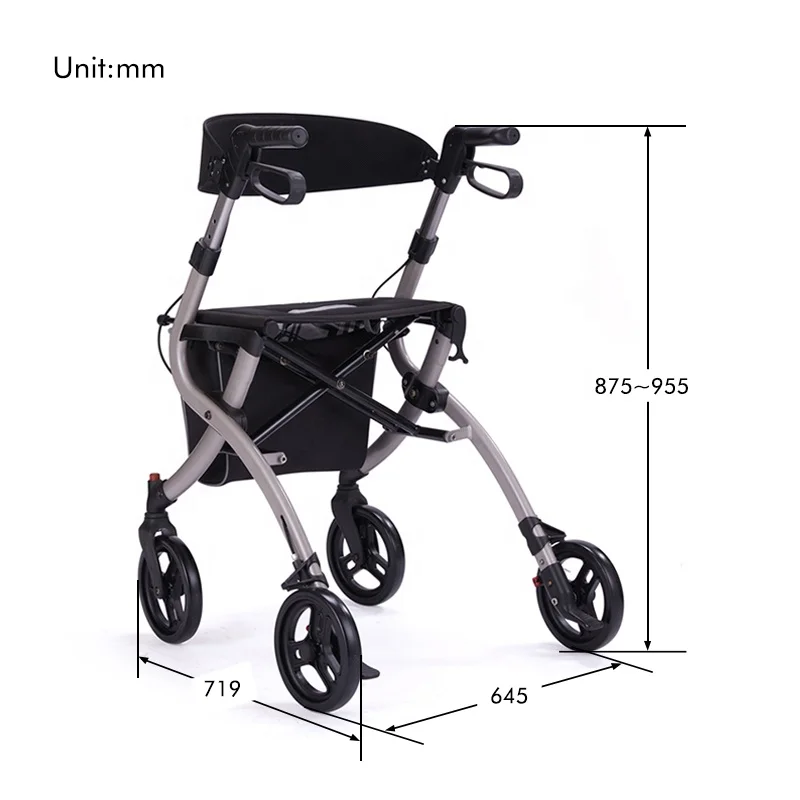 Height Adjustable Walker Rollator Aluminum Walker Rollator Portable Rollator Walker With Seat Big Wheel For Elderly