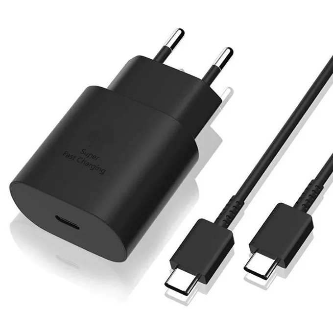 Hot sale 25W PD charger EU plug type c cable for Samsung 2 in 1 travel adapter USB-C wall charger adapter for Samsung S20 S22