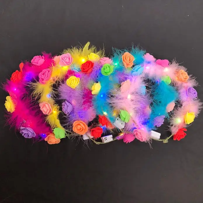 LED Flower Crown Headband for Women, Colourful Light Up Floral Garland Headdress, LED Wreath Hair Accessories for Girls