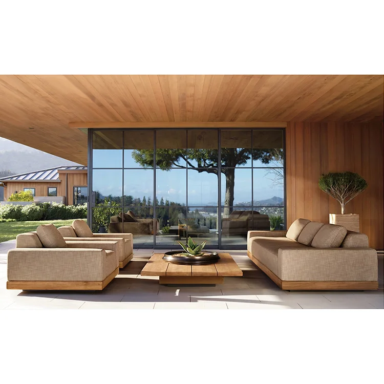 Factory Price Teak Furniture Balcony Patio Garden Sets Outdoor Sofas Furniture Solid Wooden 2 Seats 3 Seats Outdoor Sofa