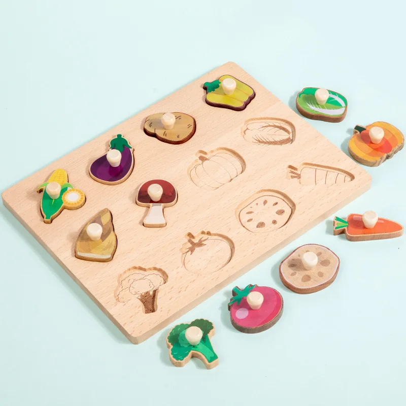 Alphabet Shape Numbers Zoo Fruits Sea Animals Dinosaur Chunky Wooden Peg Puzzles Puzzles for Toddlers