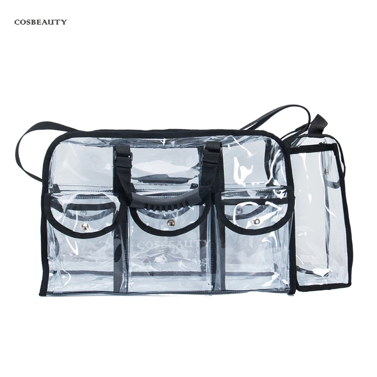 FAMA certificated factory New Design Pvc Cosmetic Bag With Detachable Strap Transparent Makeup Bag Beauty Bag Wholesale Makeup Cosmetic Travel Train Case