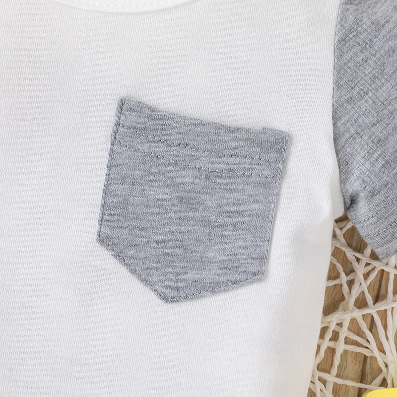 Wholesale autumn spring contrast color stitching kids baby boy clothes with shirt and pants set