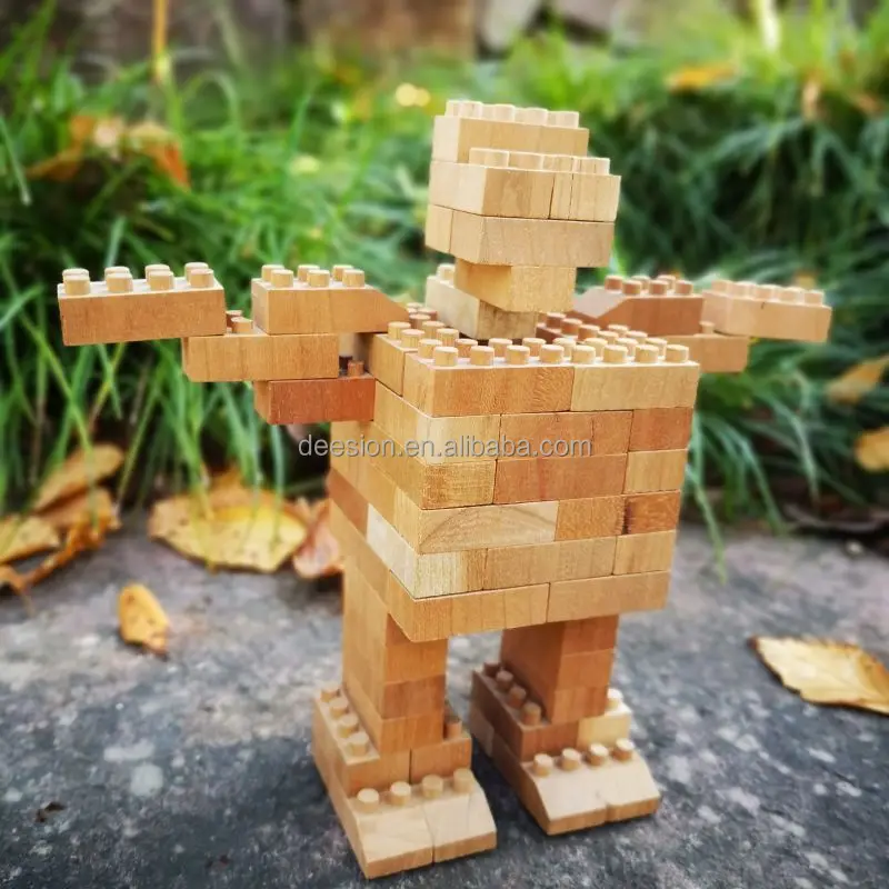 New wood DIY brick set construction toys robot safe material no paint halloween gift Christmas gift birthday gift