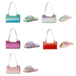 2021Summer new design tie-dye Underarm Bag long handle armpit bag Fluffy slipper elegant office lady purse and shoes