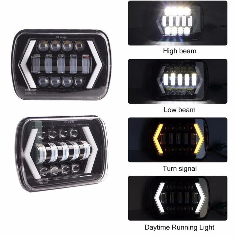 7X6 inch Inch Halo Led Headlights 5X7 Square Led Headlight With-Arrow Depth  Drl Turn On Signal Light