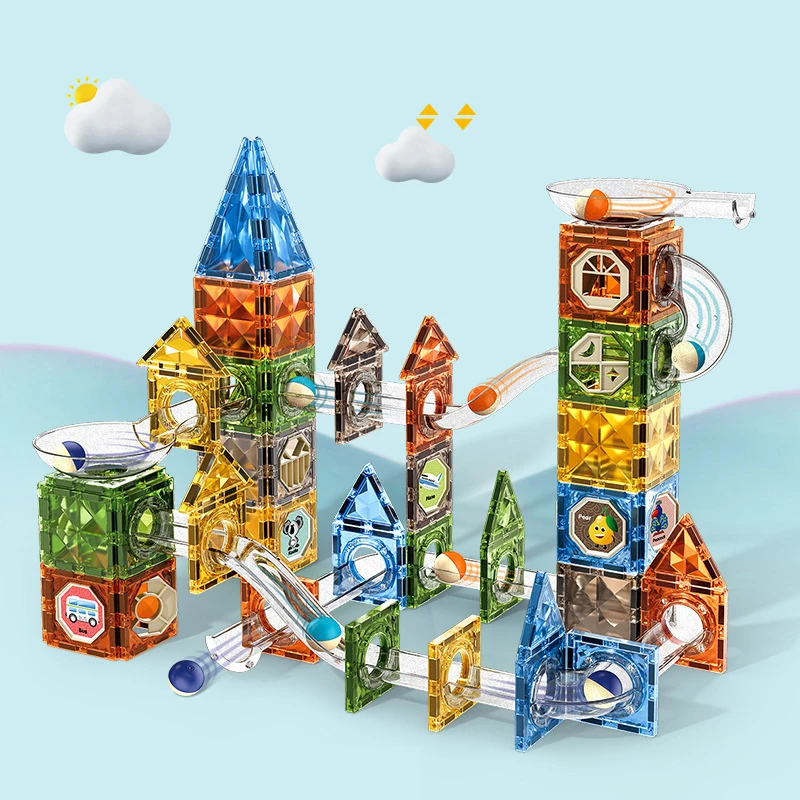 156PCS Diamond Sequin Light Magnetic Tiles Blocks Pipe Set Educational 3D Magnetic Puzzle Toy