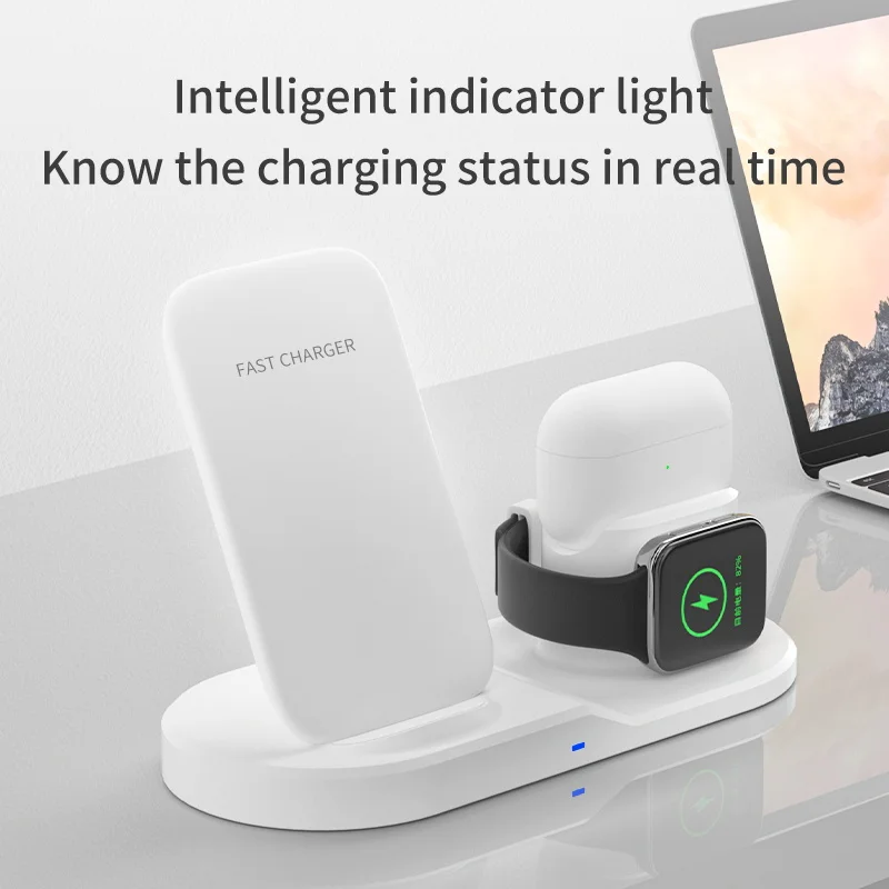 3  in 1 wireless charger holder 15w magnet fast charging stand for mobile phone smart watch earbuds