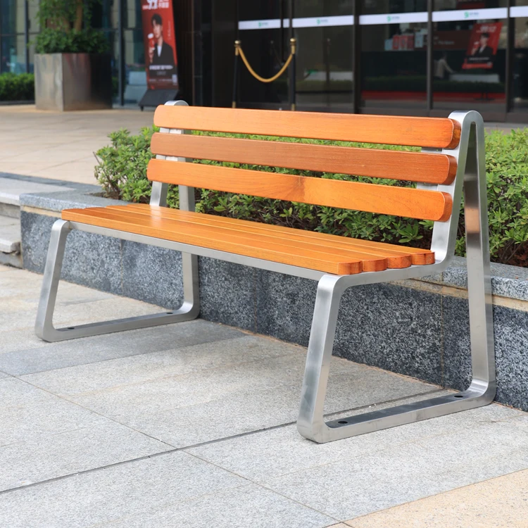 Metal stainless steel park bench with backrest solid wood garden bench outdoor patio aluminum wooden benches for public area