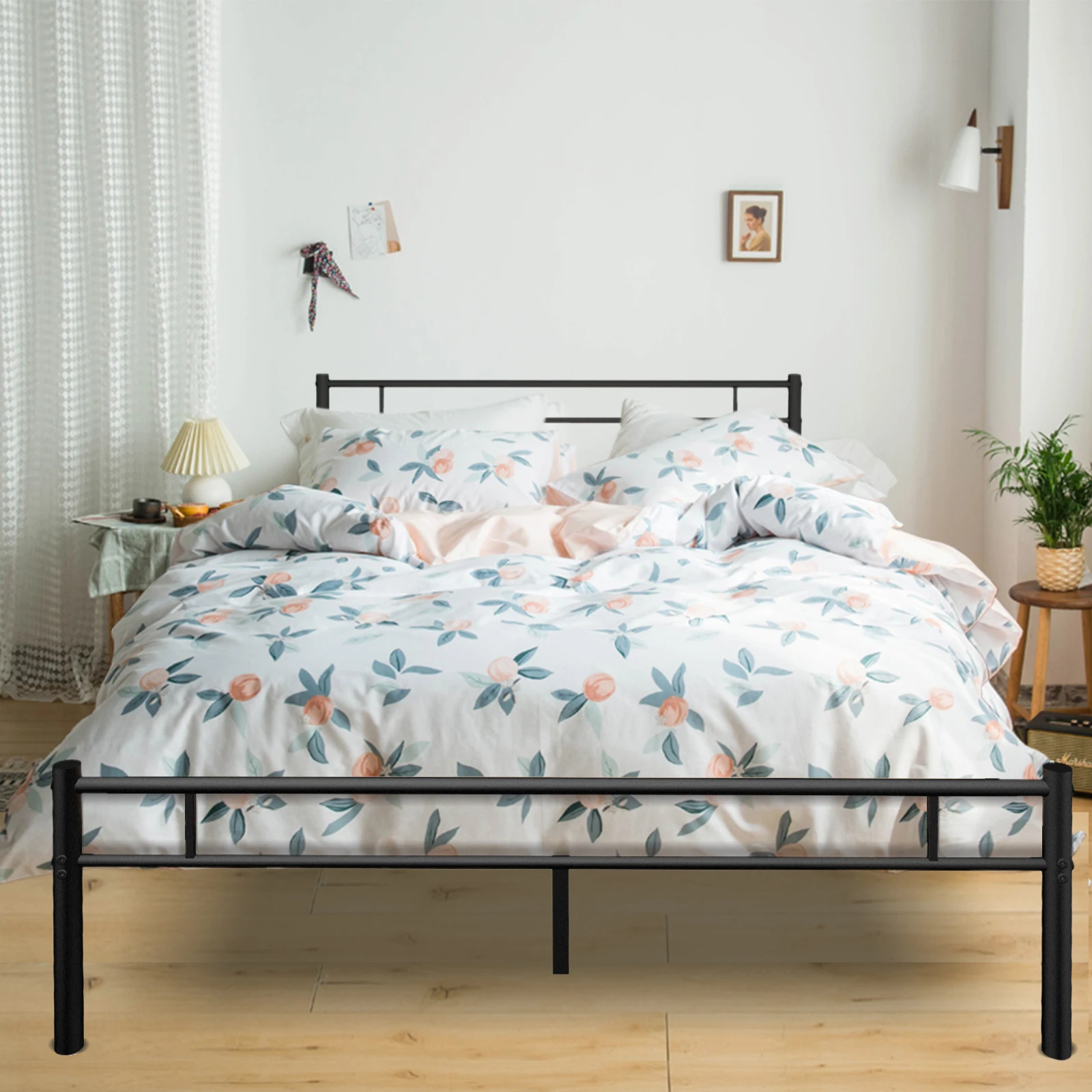 Kainice cheap bed frame modern metal bed frame legs slat wooden part full size bed frame for bedroom