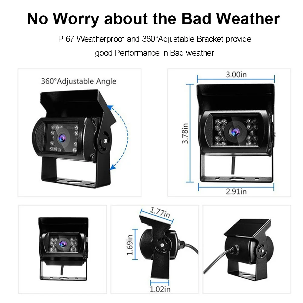 170 Degree Car Reversing Aid IP68 Waterproof Super Night Vision Bus Truck Rear View Camera for Car Parking