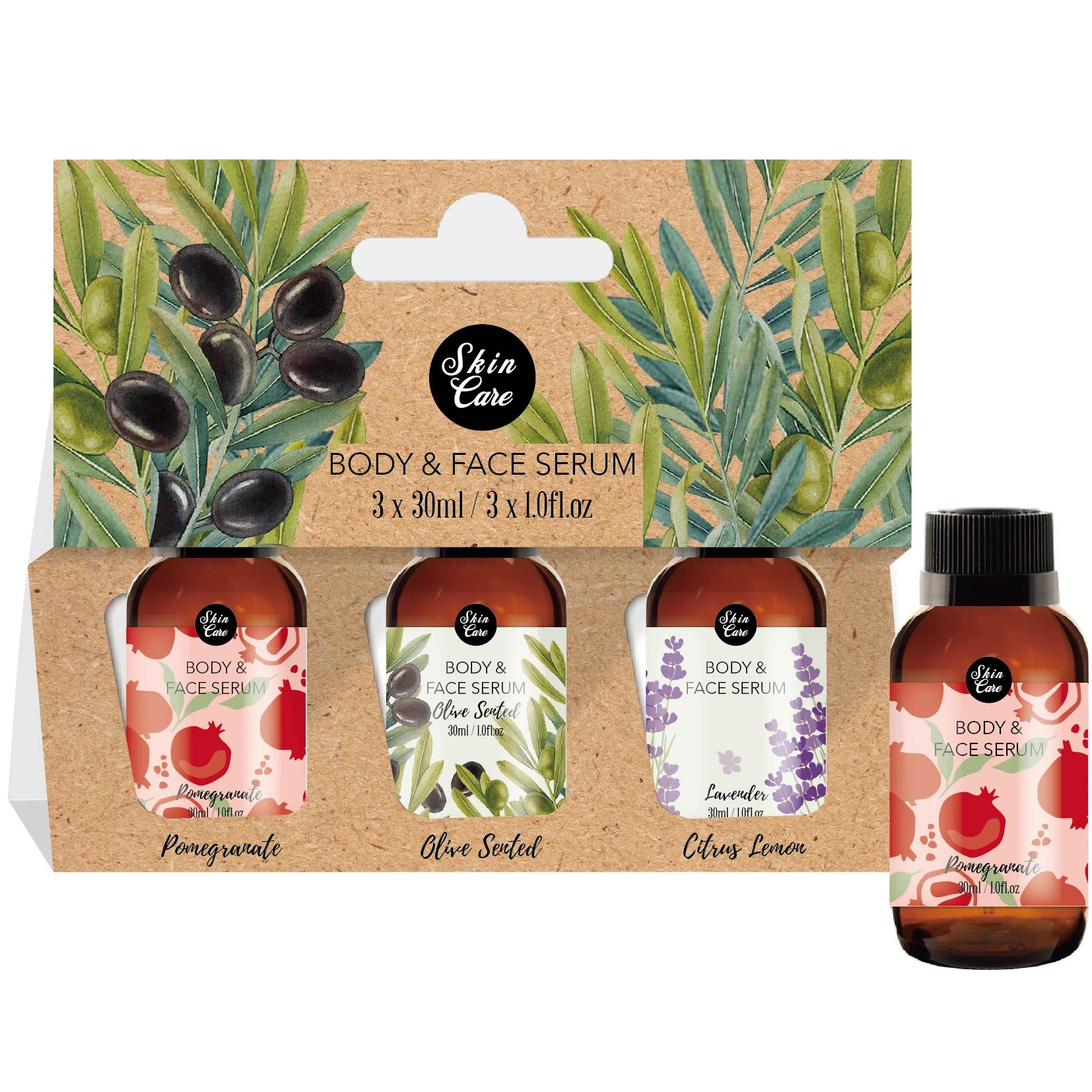 Organic Skin Care lavender olive pomegranate Oil Aromatheropy face body serum Trio home spa care set