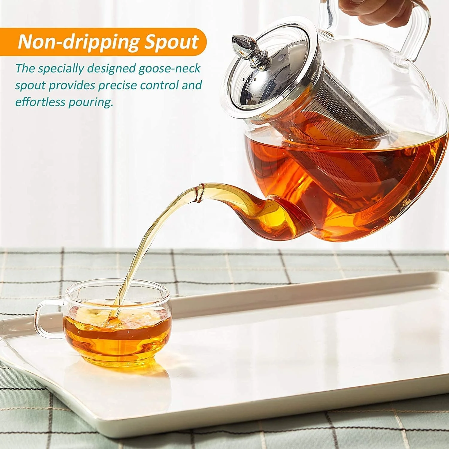 40 oz borosilicate glass tea pot water glass pitcher glass kettle with stainless steel infuser