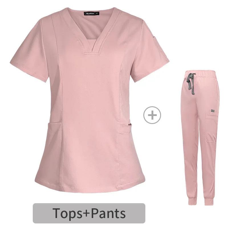 V neck split elastic custom logo girls hospital uniforms scrubs for women medical scrubs uniform nurse uniform