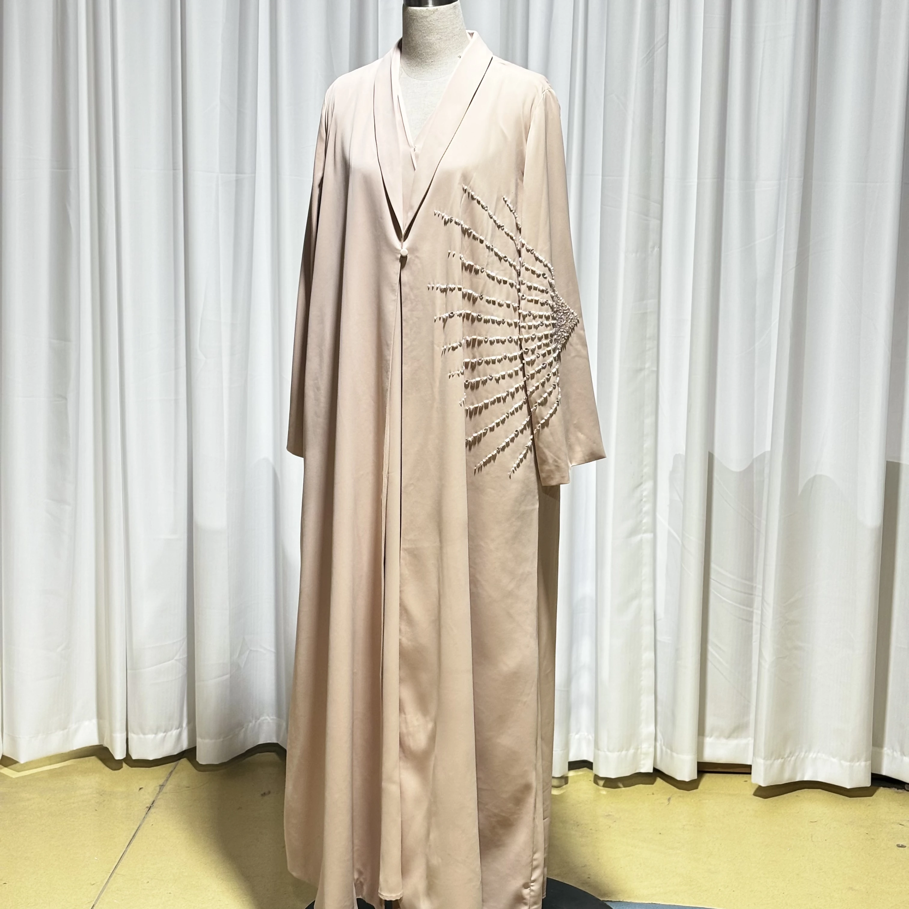 classic abaya 2024 Eid Almond beaded special design Abaya Girl Muslim Summer light long dress + coat arabic abaya