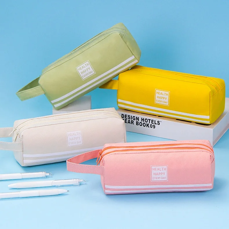 Large-capacity pencil case with handle creative and multifunctional double-layer pencil case pupil pencil case