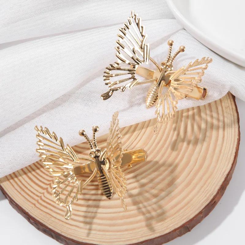 Wholesale 3 metal Colors Moving wings girls hair clips cute metal butterfly duckbill clamp hair clips
