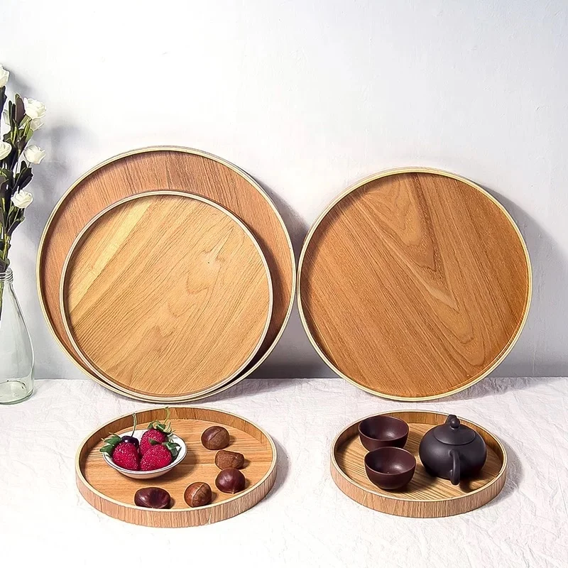 Wholesale Round Serving Tray Wood Plate Snack Tea Tray